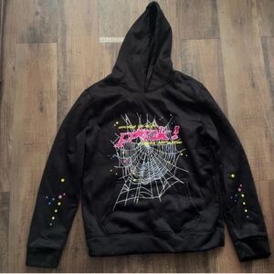 Black Hoodie with Spider Web Graphic